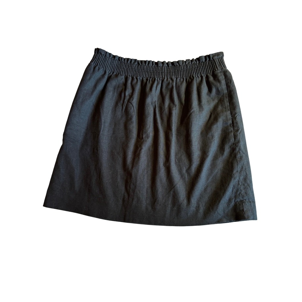 J.Crew Black Linen Cotton Smocked Mini City Skirt‎ w/ Pockets Size 10